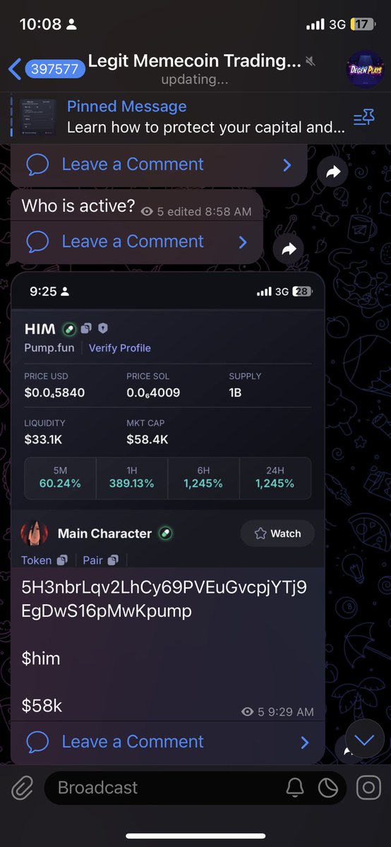 DegenPlayOnly's tweet photo. 1.3x profit on $him from my TG call.
5H3nbrLqv2LhCy69PVEuGvcpjYTj9EgDwS16pMwKpump
Join in on the ride.
$magnet $cringe $ducky $qp #werobot $batcat #PEPECHAD $rsi $drmonk $one #wilfred $nfs $aped $pingu $mapu $dedeng $api $suki $pix $mumu $stoic $wap $spx $ares $yen $doggy $dev https://t.co/0x10koh0dp