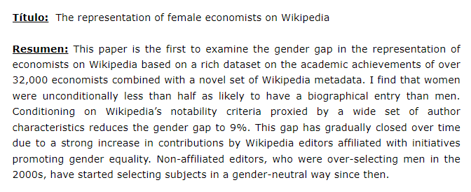 🚨Next <a href="/EconUpo/">Econ-UPO</a> #Seminar🚨

📄"The representation of female economists on Wikipedia" 
🗣️Nicole Venus (Università della Svizzera italiana)

 📅Tuesday 15, Oct. 
🕛12 noon 
📍Boardroom. Building 3. <a href="/pablodeolavide/">Pablo de Olavide</a>