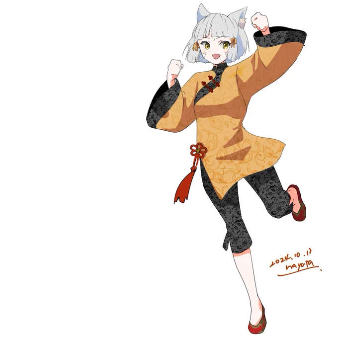 チーパオ流行った時に乗り遅れたけど描きたかった…とりあえず簡易チーパオニアちゃん 