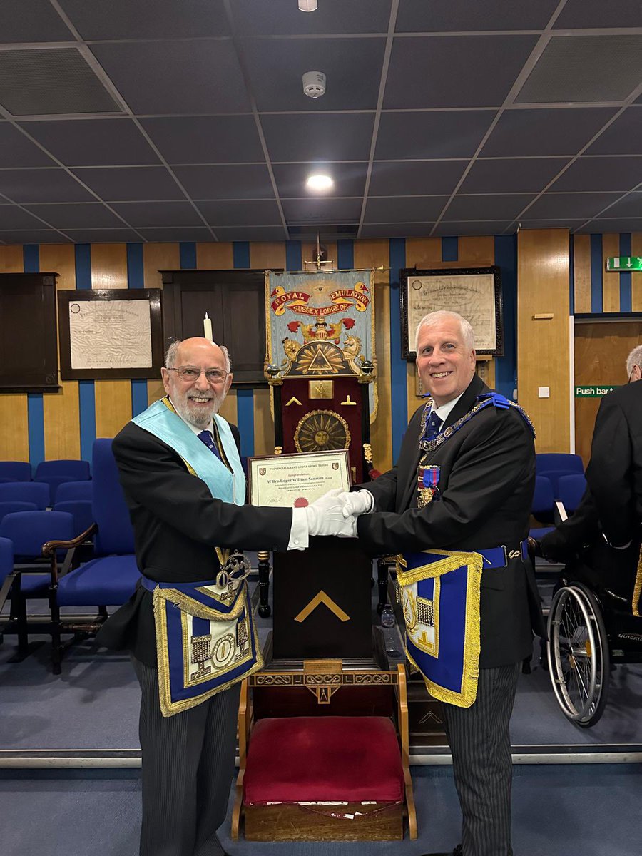 Royal Sussex is back from the summer recess &amp; boy did we have a wonderful meeting! We celebrated W.Bro Sansum’s 50th year in Freemasonry with a certificate presented by the DPrGM &amp; and also presented him with a cheque for £5,000 for the Wilts 2028 Festival. 

#Freemasons