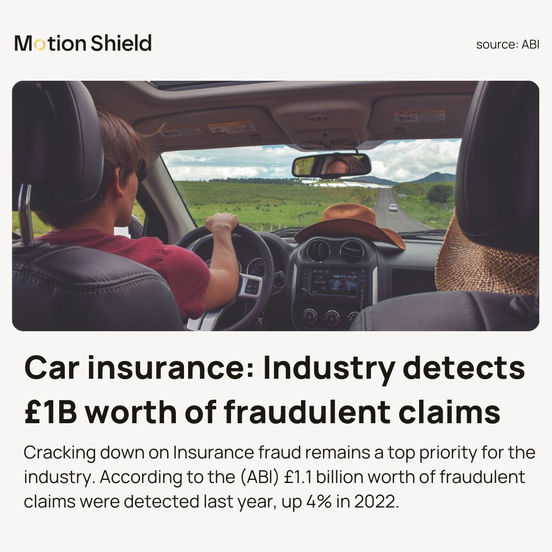 Motionshield_'s tweet photo. One of the many reasons we’ve seen car insurance premiums sky rocket 📈

84,400 fraudulent claims made in 2023 with an average value of £13,000 🤯 
How long will the industry persevere, can advanced technology be the solution to solving insurance fraud.

#insurance https://t.co/Ysu47Kx1wm