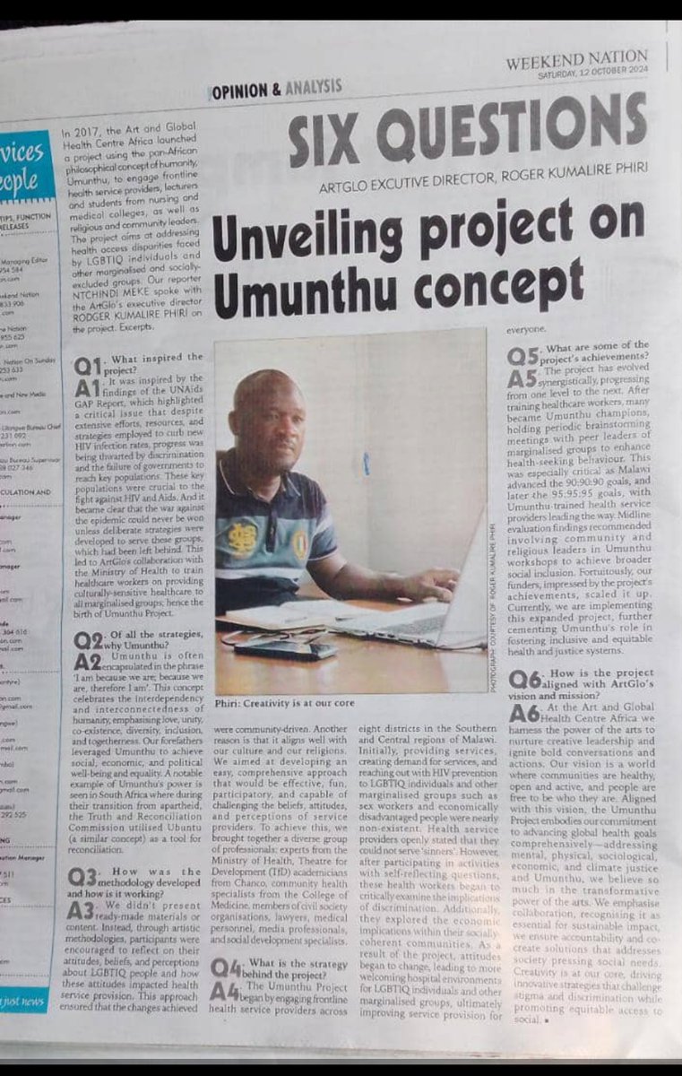 artgloafrica's tweet image. We are in today&apos;s Weekend Nation newspaper!!

#Umunthu #EqualAccessForAll #InclusiveHealthcare #InclusiveSociety #InclusionMatters