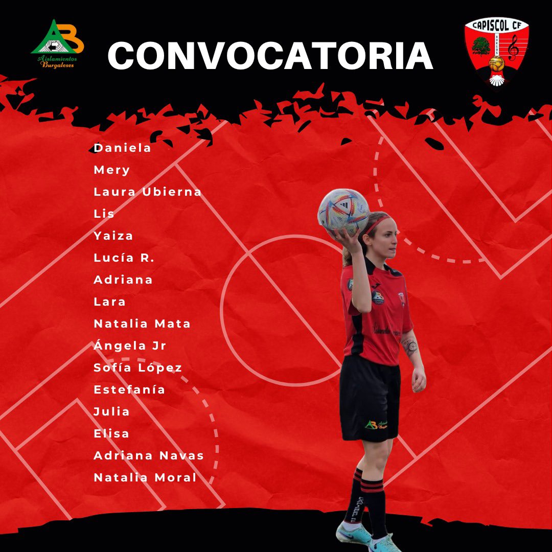 ¡Estas son nuestras convocadas para este fin de semana! 🤩

Nuestras jugadoras mañana recibirán al <a href="/CDNavega/">C.D. Navega</a> en casa. No te pierdas este partido mañana a las 12:00 en Sedano‼️💪🏼

#Capiscolfemenino