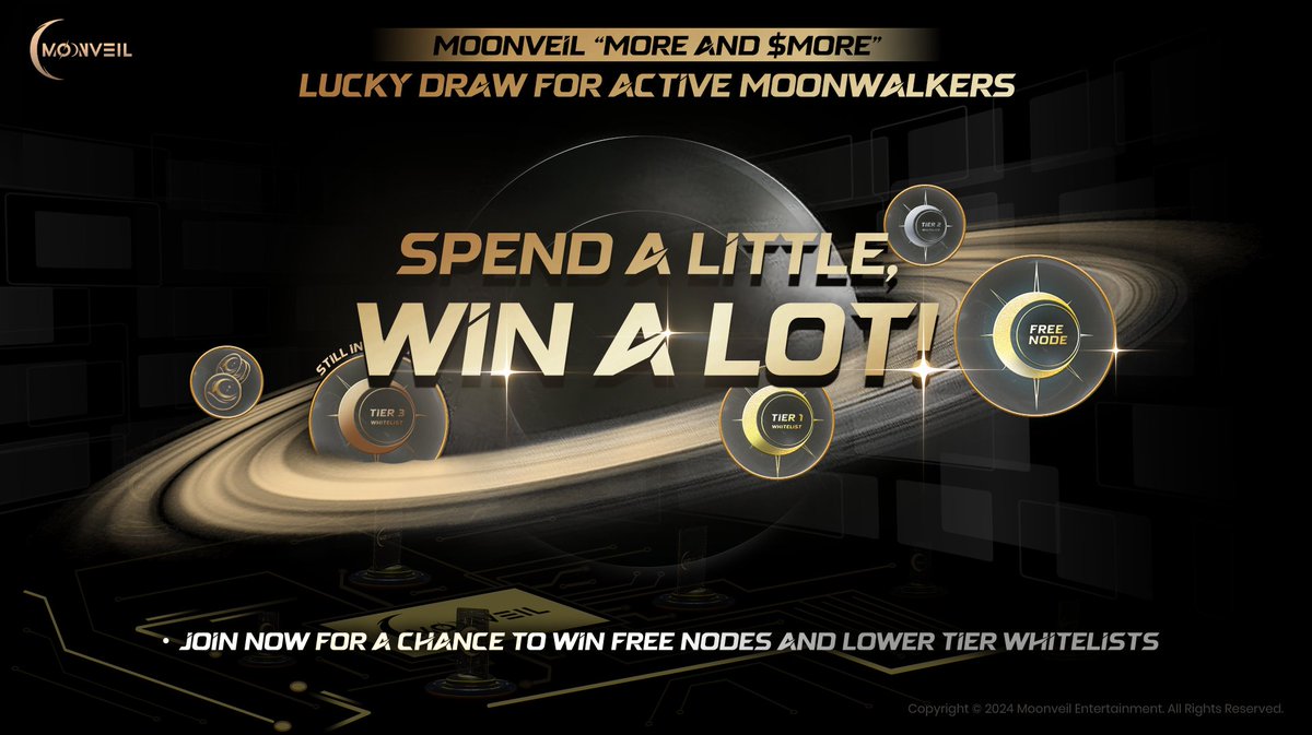 🌙 Dive into the More &amp; $MORE Lucky Draw! 🎉

moonveil.gg/draw

 📅Oct 11, 12 AM EST to Oct 20, 12 AM EST

Moonwalkers, here's your chance to win Free Nodes or Whitelist spots! 

Multiple prize pools are waiting for you—don't miss out!