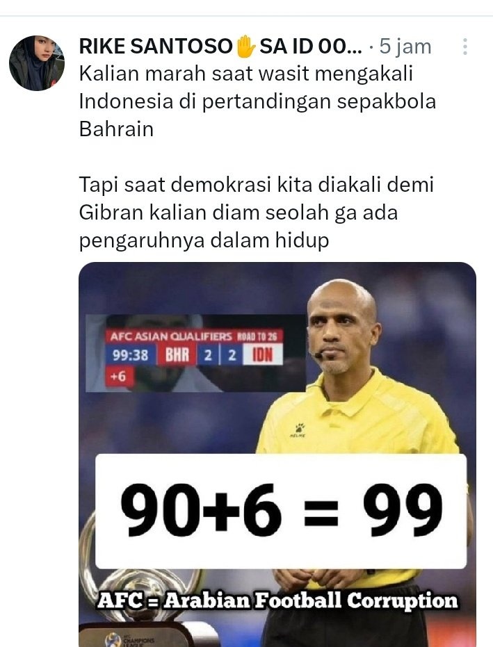 Pandangan Komika dan badut politik atas kecurangan Wasit Indonesia Vs Bahrain 

Kawan hidup itu tidak hanya ambisi kepentinganmu saja bernegara juga tidak selucu stand up comedymu