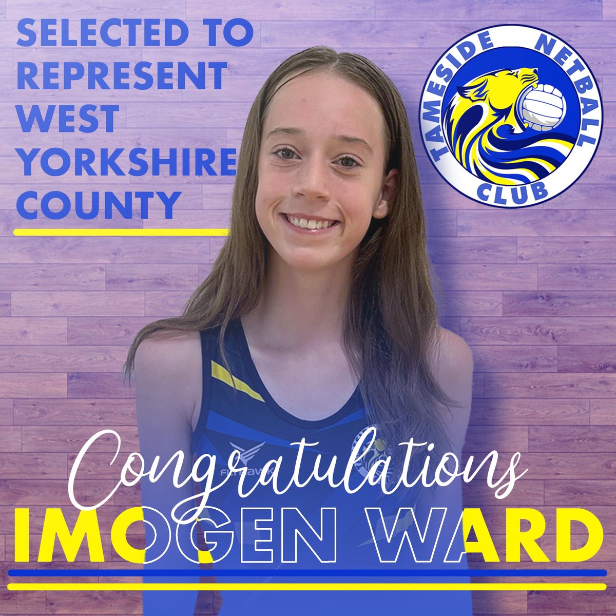 TamesideNC's tweet photo. Huge congratulations to our U15s player Imogen who has been selected to represent WY County for another year. We are so proud of you, keep up the hard work💙💛 https://t.co/eSHUWY79cT