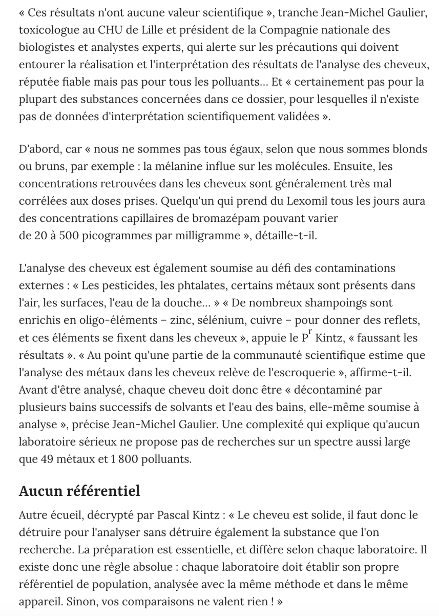 Quant à l'analyse dans les cheveux, mon Dieu... Aucun toxicologue sérieux n'aurait validé cela. C'est sidérant.