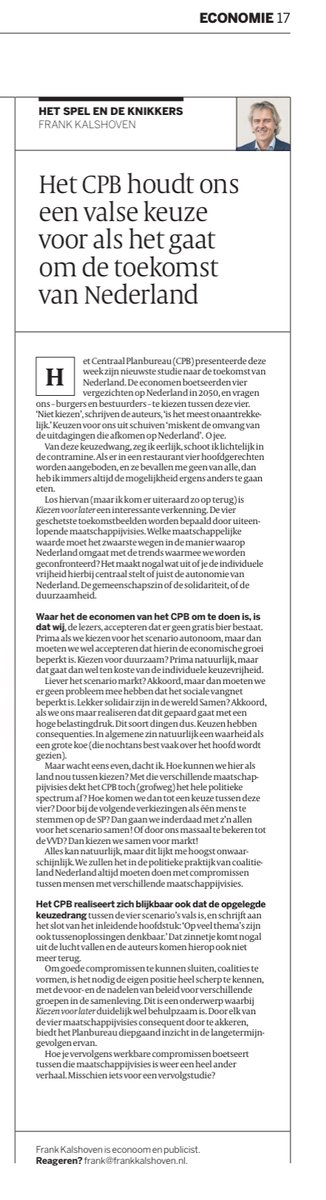 De Argumentenfabriek (@fabriekstweet) on Twitter photo In de interessante toekomstverkenning 'Kiezen voor later', laat het <a href="/CPBnl/">Centraal Planbureau</a> zien dat er niet zoiets bestaat als gratis bier. Vier toekomstscenario's zijn mooi, maar hoe kom je tot een werkbaar compromis, vraagt <a href="/FrankKalshoven/">Frank Kalshoven</a> zich af. In de interessante toekomstverkenning 'Kiezen voor later', laat het <a href="/CPBnl/">Centraal Planbureau</a> zien dat er niet zoiets bestaat als gratis bier. Vier toekomstscenario's zijn mooi, maar hoe kom je tot een werkbaar compromis, vraagt <a href="/FrankKalshoven/">Frank Kalshoven</a> zich af.