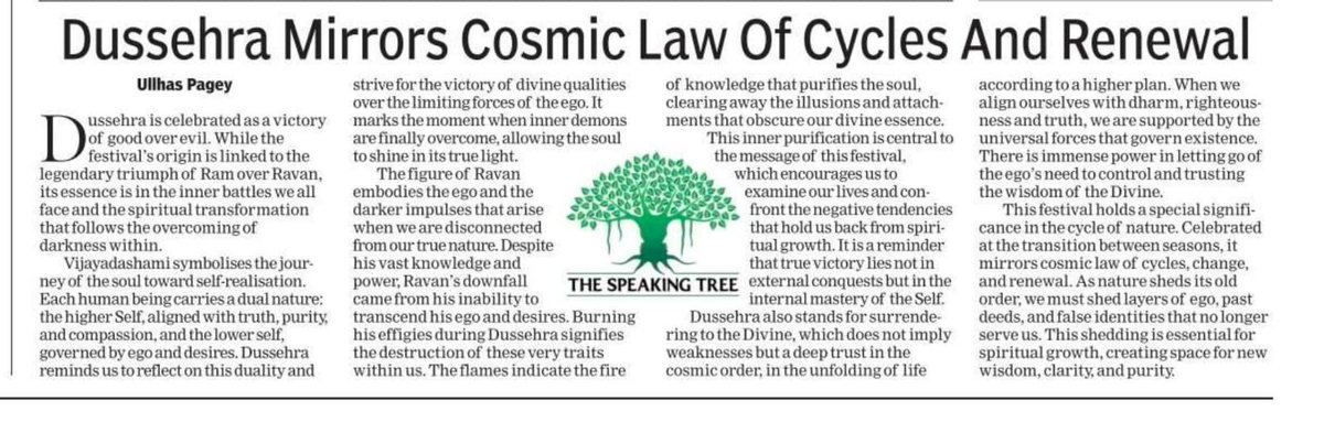 Pleased to enclose my article published in today’s ( Oct 12) Times of India on the auspicious occasion of Dussehara.