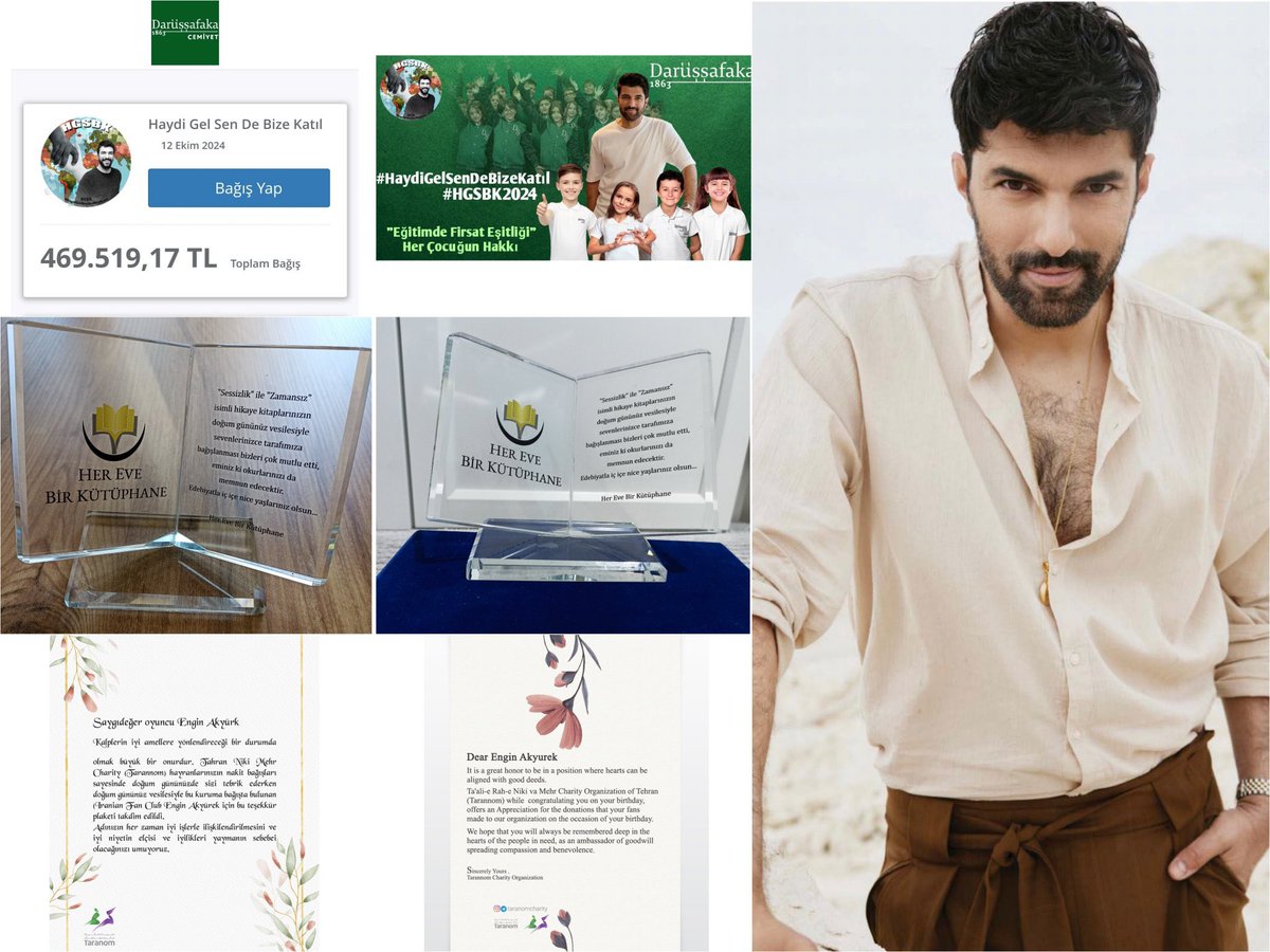 Engin Akyürek sevenleri oyuncunun doğum günü vesilesiyle Darüşşafaka'ya ay sonuna kadar devam edecek olan bağış kampanyası için yaklaşık 470 Bin TL bağışladılar. 

Ayrıca "Her Eve Bir Kütüphane" projesine de oyuncunun yazdığı kitaplar Sessizlik ve Zamansız'la toplam 100 kitap