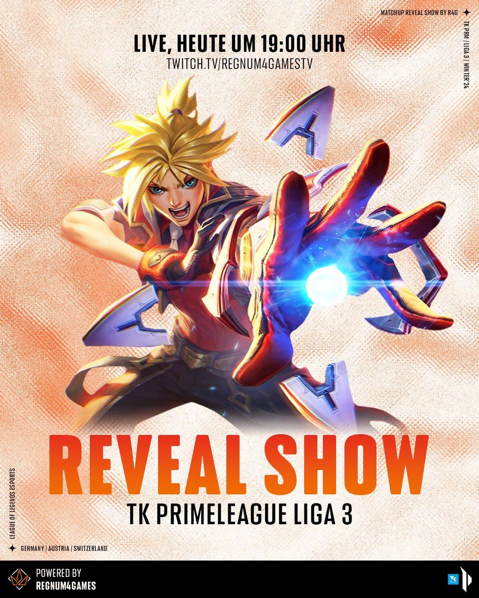 regnum4games (@regnum4games) on Twitter photo Heute Abend wird es heiß! Die Revealshow der 3.Liga der <a href="/PrimeLeague/">Die Techniker Prime League</a> steht an und wir freuen uns auf euch im Chat!
Also einschalten nicht vergessen & euer Team zu supporten! Heute Abend wird es heiß! Die Revealshow der 3.Liga der <a href="/PrimeLeague/">Die Techniker Prime League</a> steht an und wir freuen uns auf euch im Chat!
Also einschalten nicht vergessen & euer Team zu supporten!