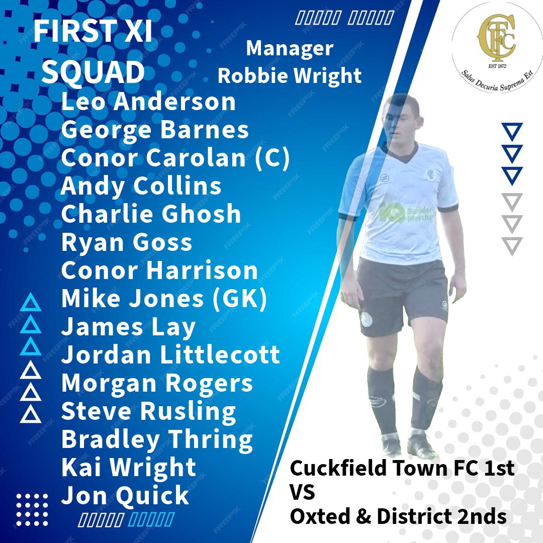 ⚽️MATCH DAY SQUAD⚽️

Here is your first team squad for today’s league fixture. Playing at home Oxted &amp; District Seconds, good luck fellas!

#COYWB
