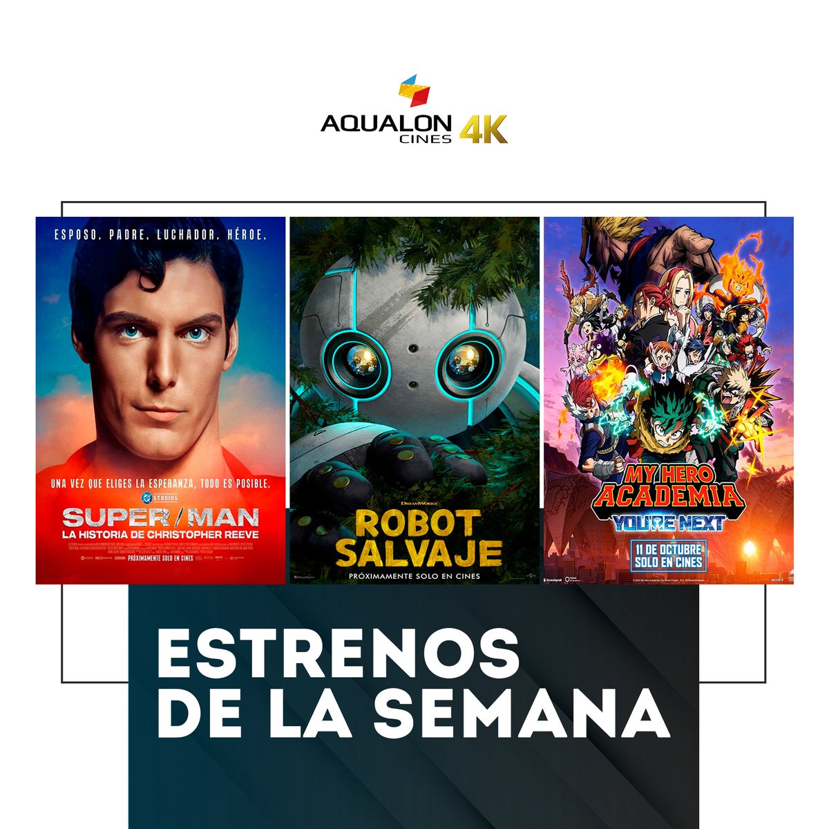 🍿No te pierdas los estrenos de la semana:

🎥Super-Man:La historia de Christopher Reeve
🎥Robot Salvaje
🎥My hero academy

📲Consulta de pases y compra de entradas: cinesaqualon.com

#cinesaqualon4k
