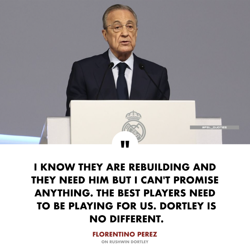 Real Madrid president, Florentino Perez, has cast doubt on Rushwin Dortley's Kaizer Chiefs future 🚨

This comes after watching him put on another composed display for Bafana Bafana.

"Sure we can take Saliba, but we want the best, so it will be Rushwin," concluded the president.