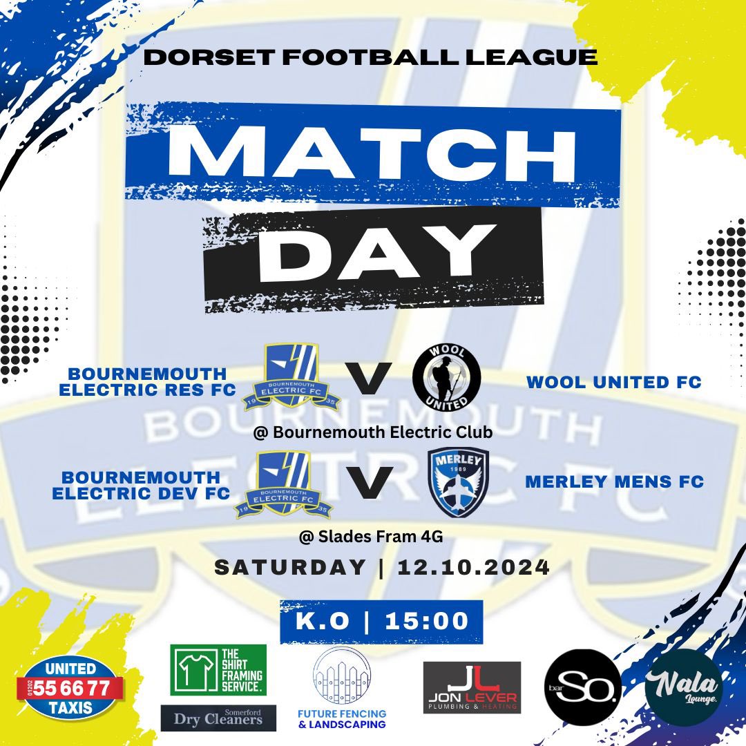 bmouth1electric's tweet image. The reserves our home today vs @WoolUnitedFC and the dev team home to @MerleyCobhamFC which leaves the 1st team with a tough game away to @SwanageFC good luck everyone! 
Remember the club is open for live football, drinks and the clubs new food menu! Dont miss out! ⚡️