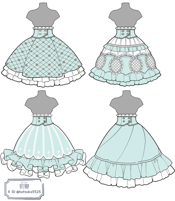 お洋服のアイデアスケッチです〜スカート4着デザイン真似するのOKなので良かったら参考にしてね#かるくびるど #イラスト #一次創作#私の個性はきっと誰かにささる 