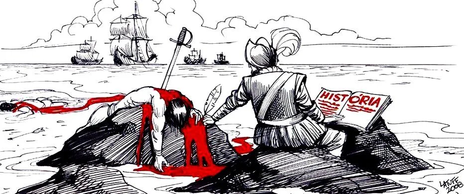 "Descubrieron q debían obediencia a un rey y a una reina de otro mundo y a un dios de otro cielo.

Y q ese dios había  inventado la culpa y el vestido y había mandado q fuera quemado vivo  quien adorara al Sol y a la Luna y a la tierra y a la lluvia q la  moja".

Eduardo Galeano.