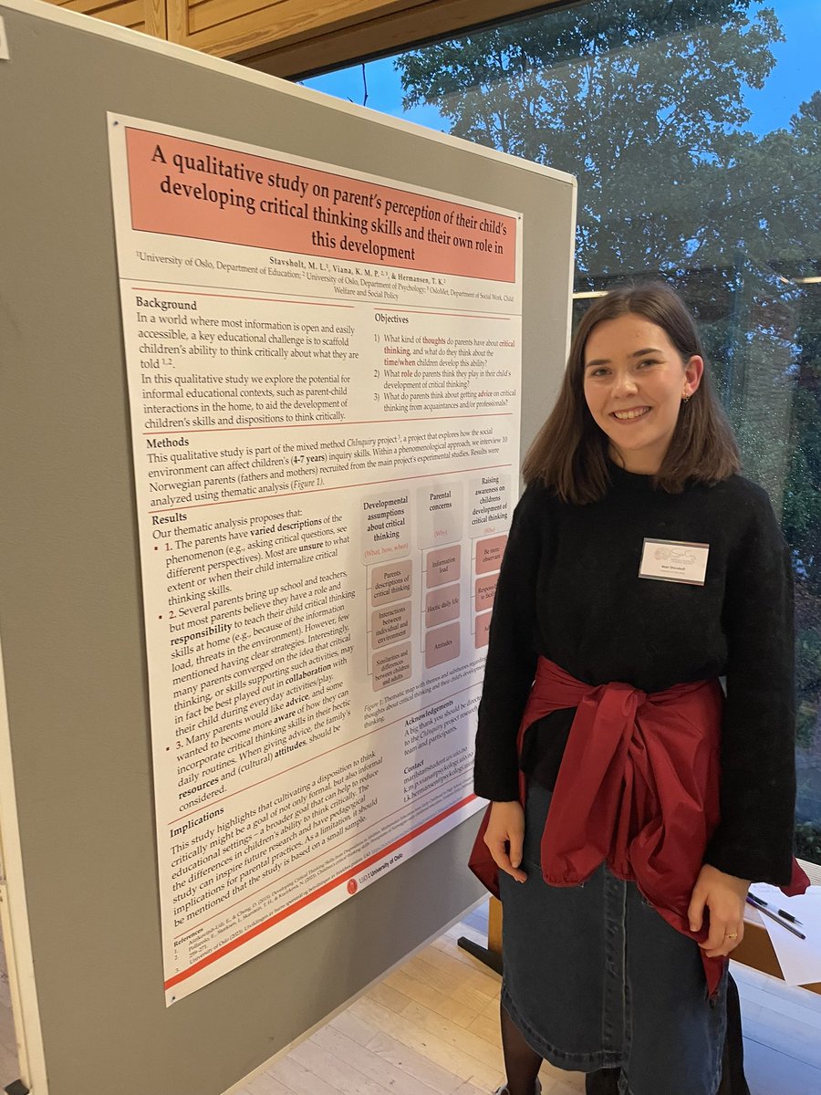 ToneKHermansen's tweet photo. So proud to see Mari presenting her thesis-work this week at the @SweCogSociety - conference! More qualitative details from our interviews on parents beliefs about the development of childrens critical thinking to come #karineviana #maristavsholt @Psykologiskinst https://t.co/O3nWqLM5AS