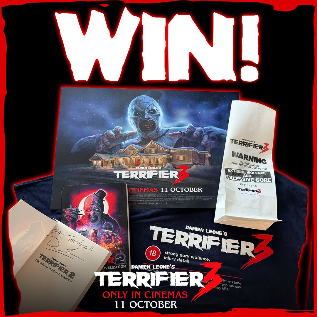 FilmJuice (@filmjuice) on Twitter photo Thanks to our wonderful friends at <a href="/SignatureEntUK/">Signature Entertainment π¬ @ Cannes</a>, we've got this gruesome bundle of #Terrifier3 goodies to give away!
Simply FOLLOW & RT to be in with a chance!
TERRIFIER 3 | Only in cinemas now, everywhere!
Entries close 23:59 Fri 18 Oct, winner selected at random. UK ONLY. Thanks to our wonderful friends at <a href="/SignatureEntUK/">Signature Entertainment π¬ @ Cannes</a>, we've got this gruesome bundle of #Terrifier3 goodies to give away!
Simply FOLLOW & RT to be in with a chance!
TERRIFIER 3 | Only in cinemas now, everywhere!
Entries close 23:59 Fri 18 Oct, winner selected at random. UK ONLY.