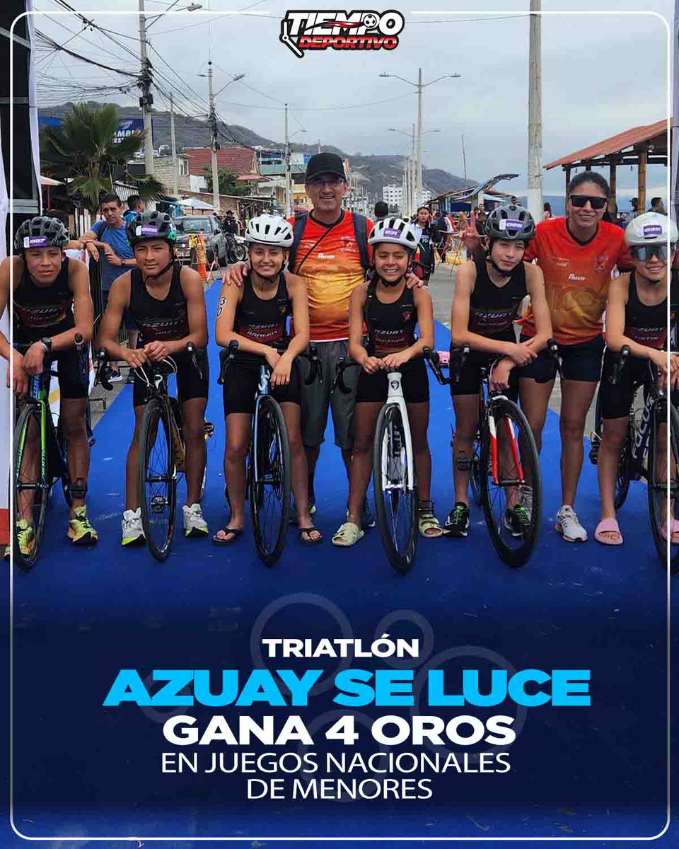 NuevoTiempoCue's tweet photo. #DeportesTN  l
¡Azuay, imparable en el triatlón de los Juegos Nacionales de Menores #Manabí2024

Mujeres 
Emilia Tintin oro
Martina Quizhpe bronce 

Equipo Damas oro

Varones 
Sebatian Tuesta oro
Leandro Heredia plata 

Equipo Varones oro

Total
4 de Oro
1 de plata 
1 bronce

Este domingo se compiten el relevo dentro de los Juegos Nacionales de Menores

#TiempoDeportivo      
#NuevoTiempoCuenca