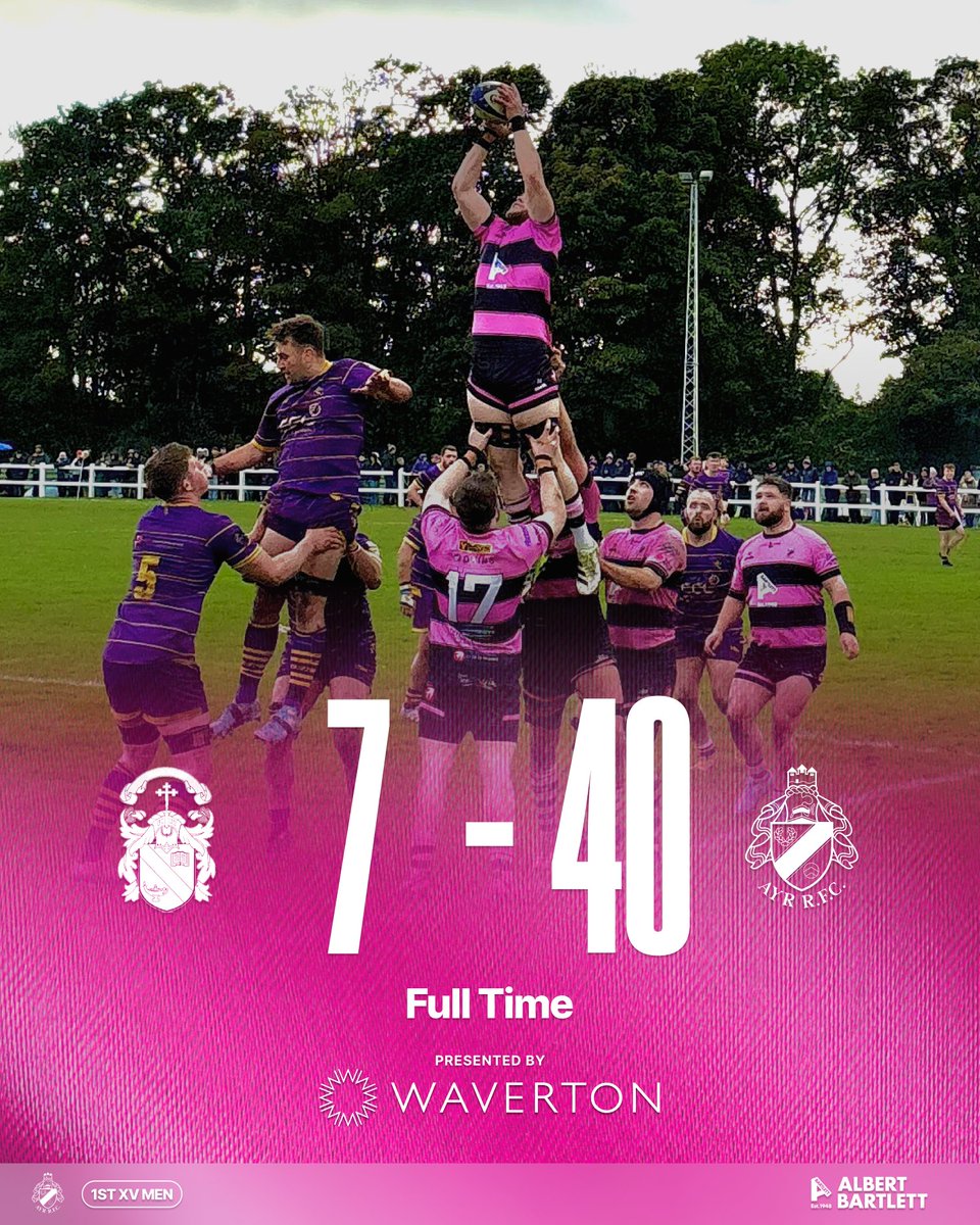 FULL-TIME | Ayrshire is Pink and Black 👊

Marr 7-40 Ayr RFC

#ayrrfc | waverton.co.uk