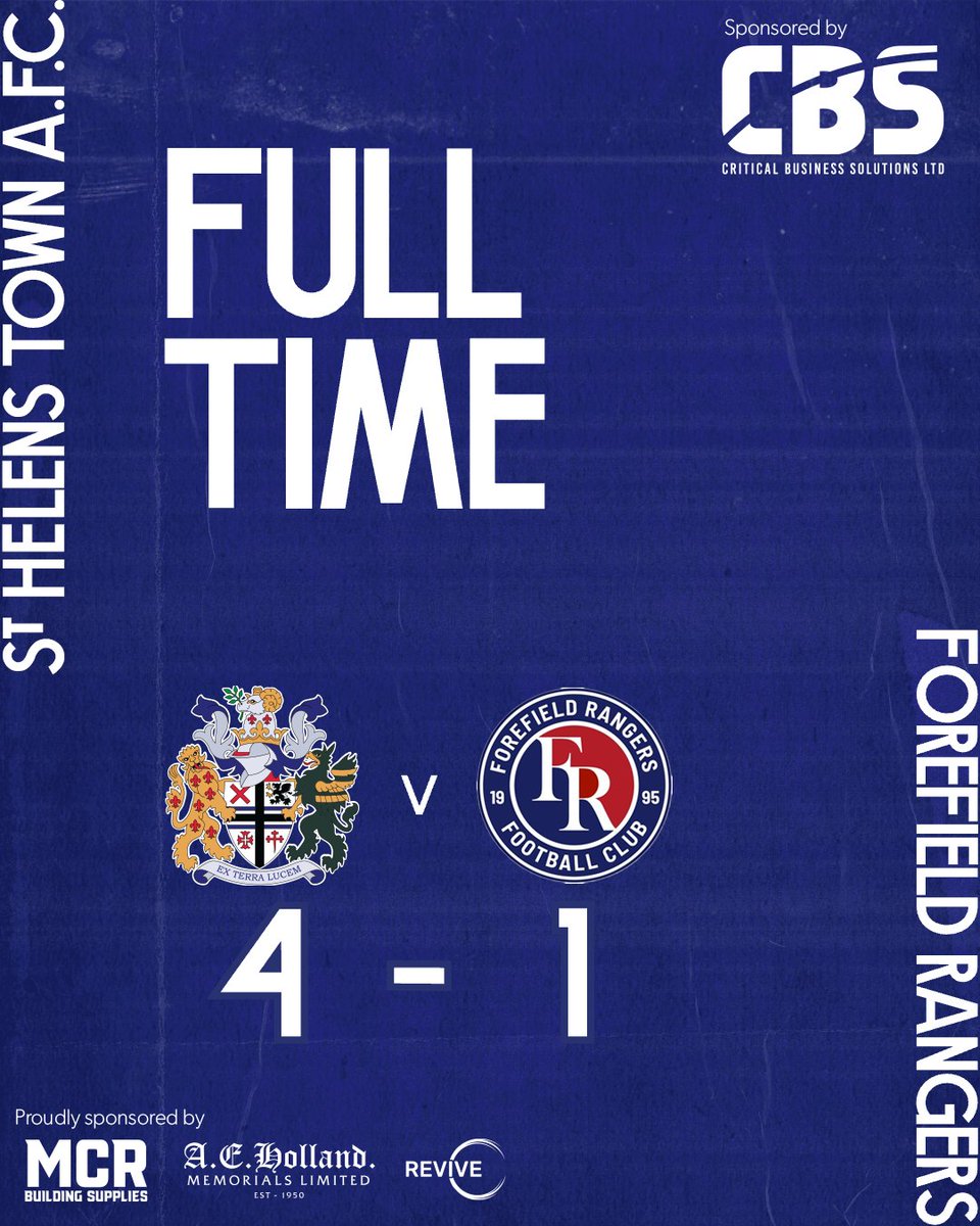 sthelenstownfc's tweet photo. Full Time!
4 St Helens Town AFC
1 Forefield Rangers

 #TownTeam #ExTerraLucem #FootballForAll @CBS_Ltd_1 #MCRBuildingSupplies #AEHolland #ReviveClean https://t.co/g0ylJDHMGI