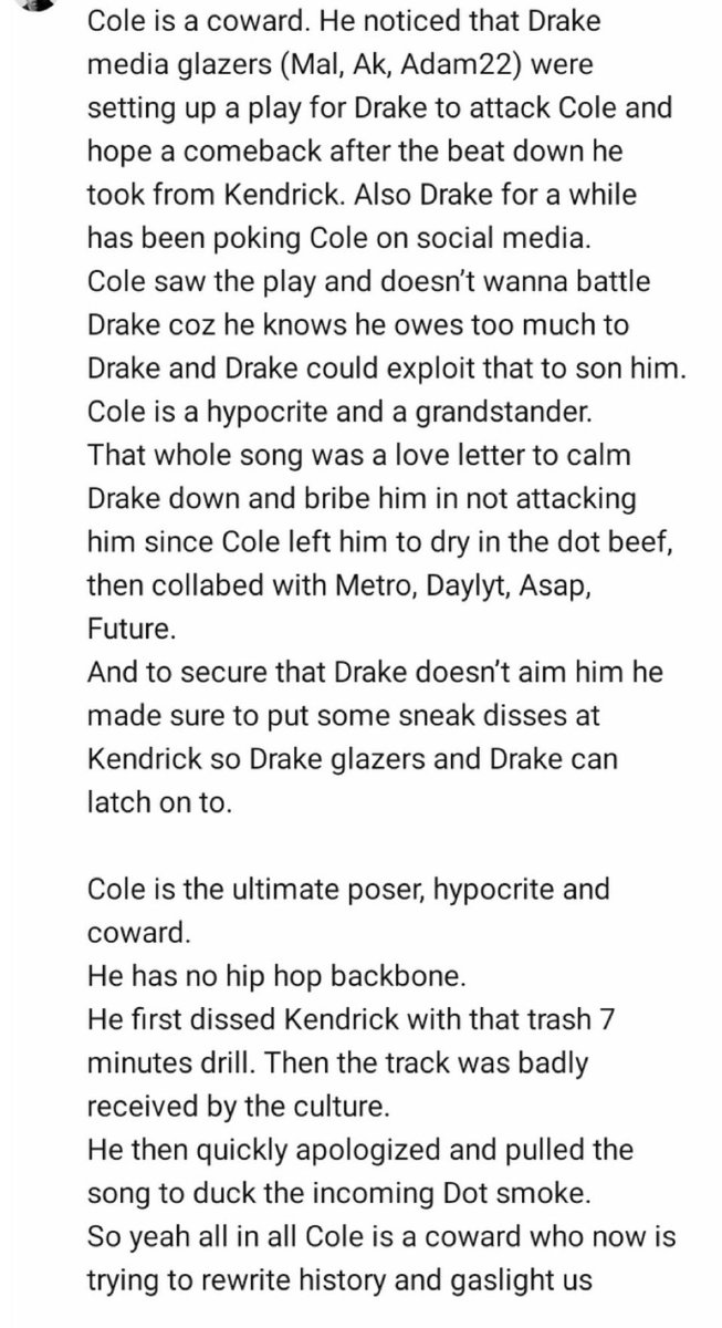 JWiseKingRa's tweet photo. Thoughts on this J Cole, Kendrick &amp; Drake take. Is J Cole a hypocrite and ducking battles? https://t.co/m7RQJPiYPU