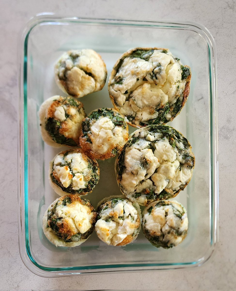 MaryJaneTrapp's tweet photo. Another eggstraordinary Saturday in the kitchen cooking what I could find in my fridge.  Egg White, Spinach, Feta &amp; Sundried Tomato Frittata.  Egg White Bites- same ingredients plus Good Culture Cottage Cheese for my grab and go meals or snacks. #fittopractice #proteinrecipes https://t.co/UC9MMDPoWd