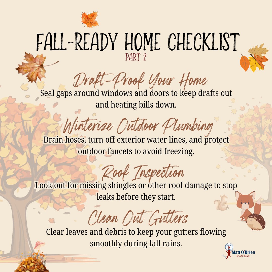 HomeCraveSD's tweet image. Don&apos;t let those small tasks sneak up on you! Now&apos;s the time to take care of the basics. Here&apos;s part 2 of our handy fall checklist. 🏠 Ready for more? Stay tuned for the next steps in prepping your home for the colder months!

#FallHomePrep #FallChecklist #AutumnReady