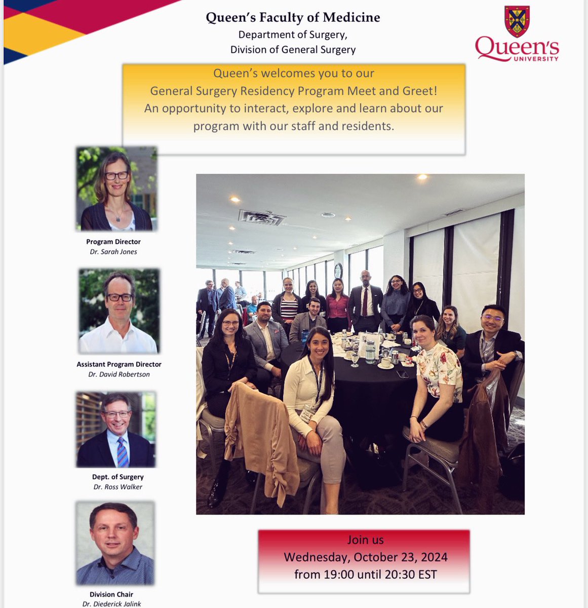 JOIN US for the first of two CaRMS Meet &amp; Greets. Oct 23rd @ 8:30PM - Learn about all our residency program has to offer!! 🤩 We look forward to meeting you!! 

*must register to recieve zoom link* 🔗 queensu.zoom.us/meeting/regist…