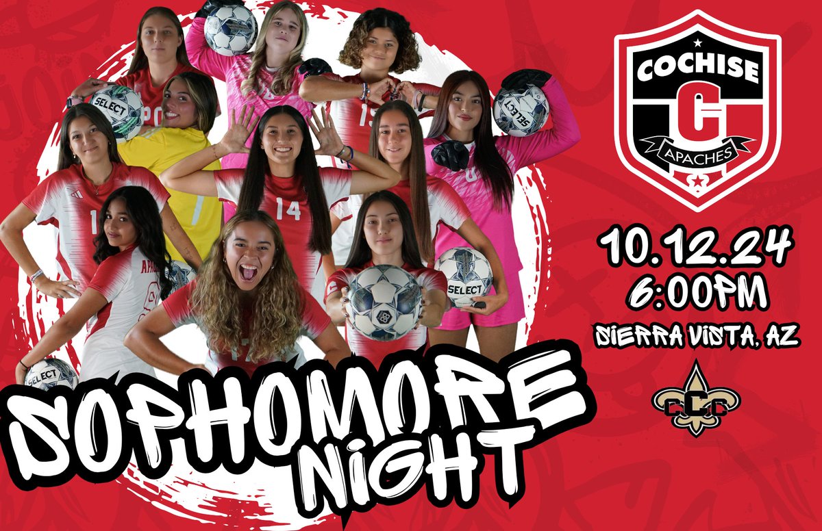 Sophomore Night in Sierra Vista.

🆚️: Community Christian 
🕖 : 6:00PM
🏟: Cyr Center Park 
📍: Sierra Vista, AZ
📱: <a href="/CochiseCCsoccer/">Cochise College Women’s Soccer</a>