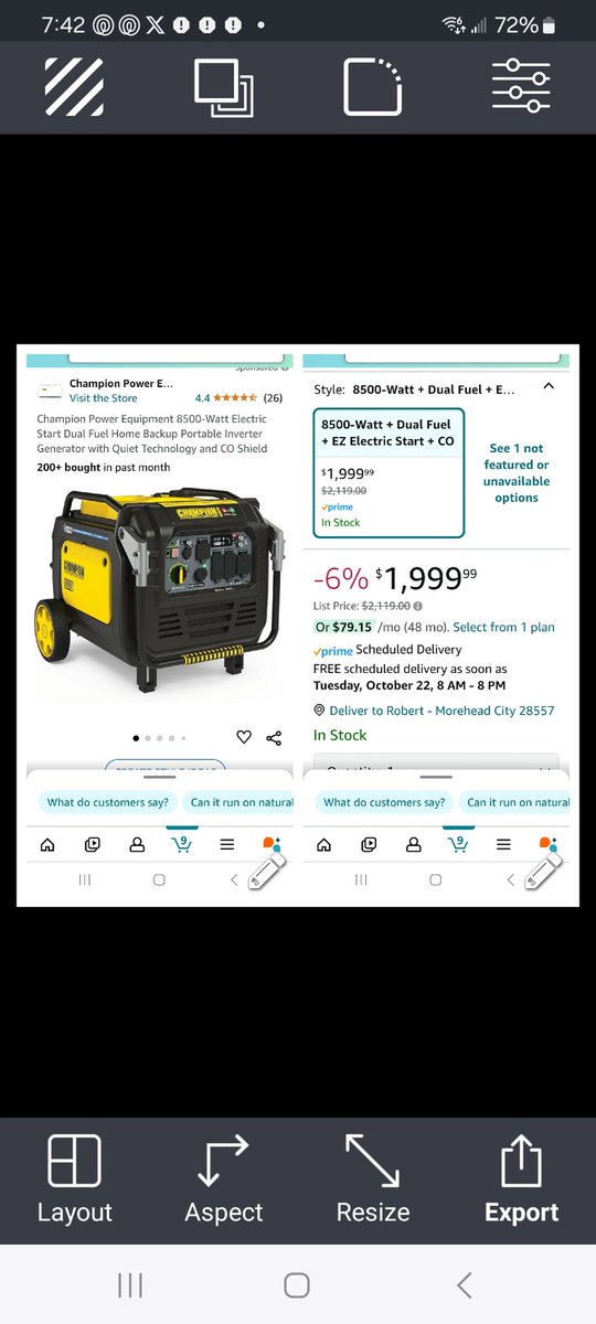 RobertTyn's tweet photo. @amazon @ChampionPowerEQ yesterday this generator was selling for $1,799. Today I go to purchase and the price has been raised by $200. Not a good look in the wake of hurricanes. Don't take advantage of misfortune. Some could call this price gouging. Be better than this. https://t.co/IJhffhvQMl
