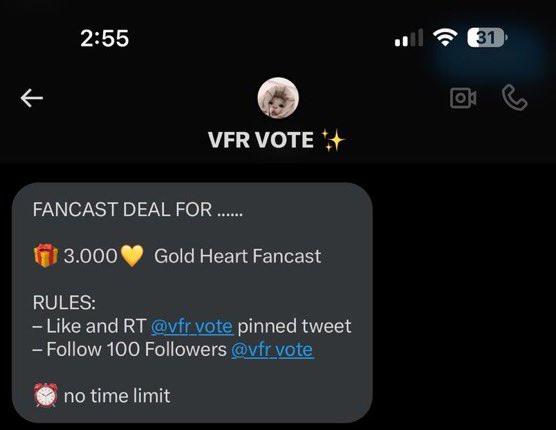 chjongho_world's tweet photo. {📢}FANCAST DEAL FOR JONGHO
🎁 3.000💛 Gold Heart Fancast
RULES:
– Like and RT @vfr_vote pinned tweet
– Follow 100 Followers @vfr_vote
⏰ no time limit https://t.co/LQvKBKmfWi