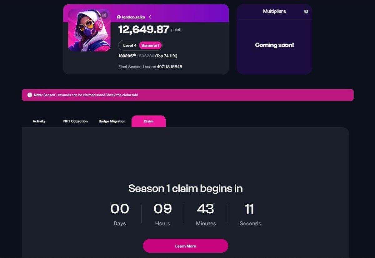 AndreaClary11's tweet photo. 📢 Taiko Trailblazers Airdrop 🪂

Trailblazers Season 1 rewards are almost ready for claiming. 
Claiming window will be open for one month, until 12th November, 00:00 UTC.

Claim here 
🔗 https://t.co/rNJvIVm99e (use only official Taiko link)

Token Rewards:
Lvl 14 LEGEND: 5,263.16
Lvl 13 Densetsu: 2,346.04
Lvl 12 Kodai: 1,055.41
Lvl 11 Hashira: 572.56
Lvl 10 Shogun: 290.31
Lvl 9 Taichou II: 174.19
Lvl 8 Taichou I: 135.24
Lvl 7 Sensei II: 100.38
Lvl 6 Sensei I: 65.79
Lvl 5 Samurai II: 31.43
Lvl 4 Samurai I: 12.54
Lvl 3 Senshi II: 5.28
Lvl 2 Senshi I: 2.64
Lvl 1 Initiate: 1.15

#TAIKO #Trailblazers #獎勵
