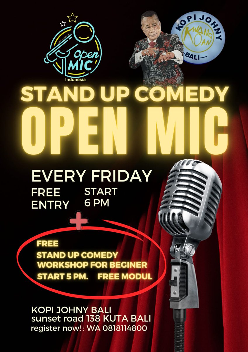 Jawab: Bou (Mnd)
Stand Up Comedy (Comic, Penonton) diseluruh dunia dikembangkan lewat Open Mic. Itu pasti #ramonpapanastandupcomedy