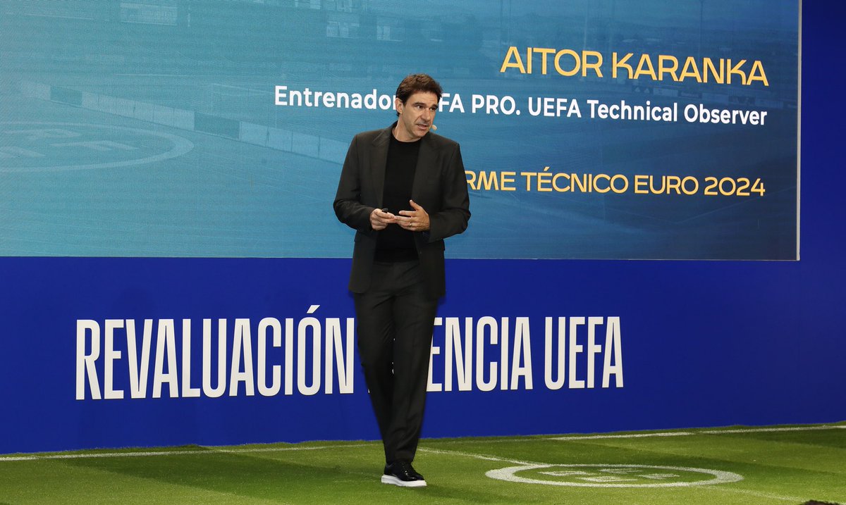 Karanka's tweet photo. Un placer compartir experiencias, estar rodeado de compañeros y explicar mi rol como Observador Técnico de @UEFA, en estas jornadas de revaluación de entrenadores UEFA PRO. 
¡Gracias, @rfef y @EntrenadorRFEF! https://t.co/8VpTrPRio8