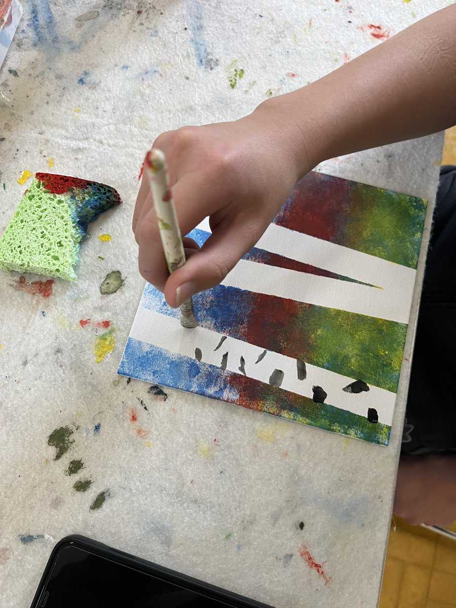 Our primary and secondary art classes are painting with joy today! They love the magic of creating the tree chunks 😂😂