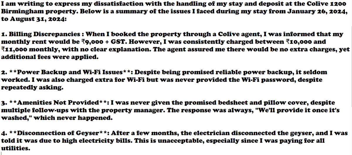 VaibhavGaneri's tweet photo. Hi guys please aware property scam. @Lets_Colive @sureshrangaraj @₹9k but charged ₹10-11k, poor service, no deposit refund. Now they're sending false bills with threats! Unacceptable! #ColiveScam #FalseBilling #CustomerRights @ @AtUlprTiwari @BusyForeve12467 @Aviraljaiswal7 https://t.co/pFtLwxVxT9