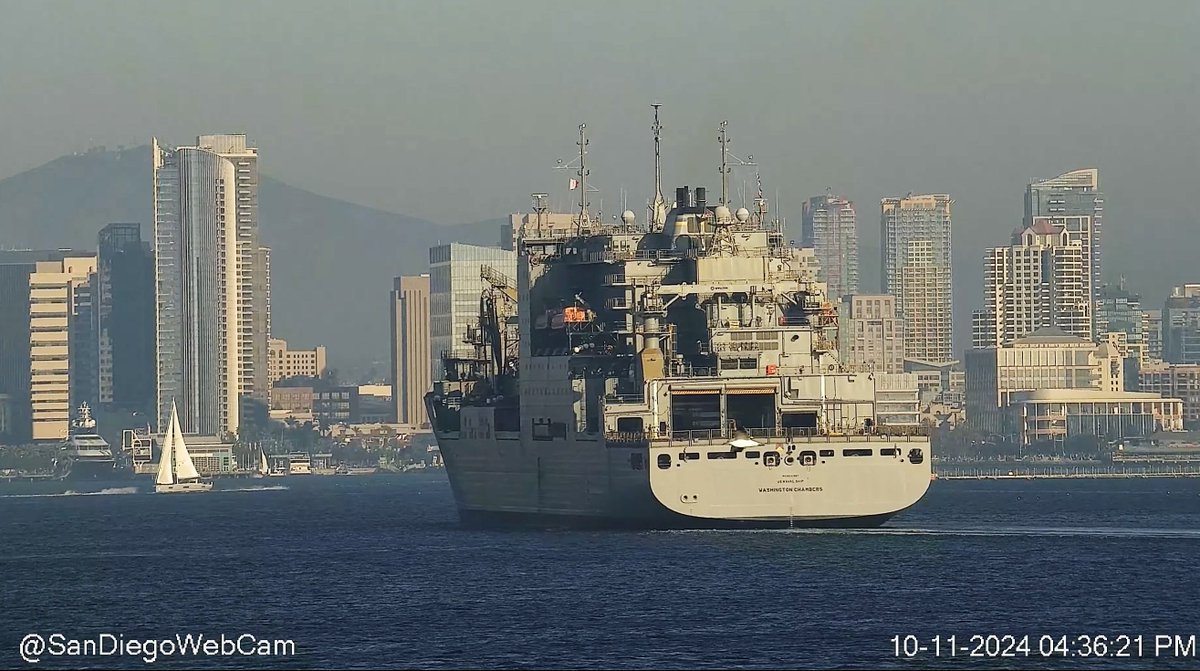 WarshipCam's tweet photo. USNS Washington Chambers (T-AKE-11) Lewis and Clark-class dry cargo ship coming into San Diego - October 11, 2024 #usnswashingtonchambers #take11
SRC: webcam https://t.co/PgC1k9rowi
