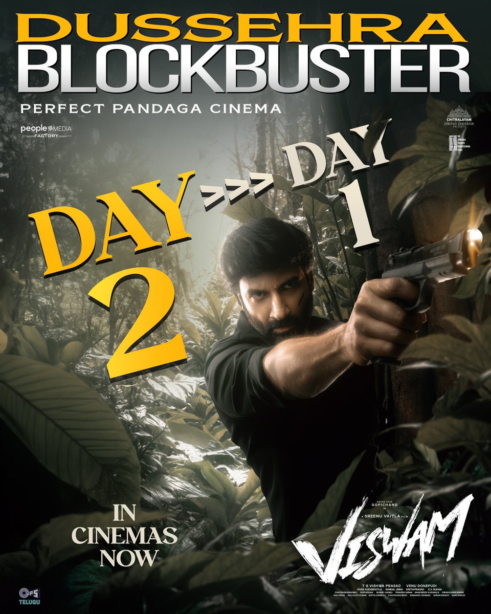 #DussehraBlockbusterViswam is having a super strong Day 2 at the box office with three times the footfalls as compared to Day 1 ❤‍🔥

Families are enjoying the express entertainer in cinemas 💥

Book Your Tickets for #Viswam Now ✨
🎟️ linktr.ee/ViswamTickets 

Macho Star