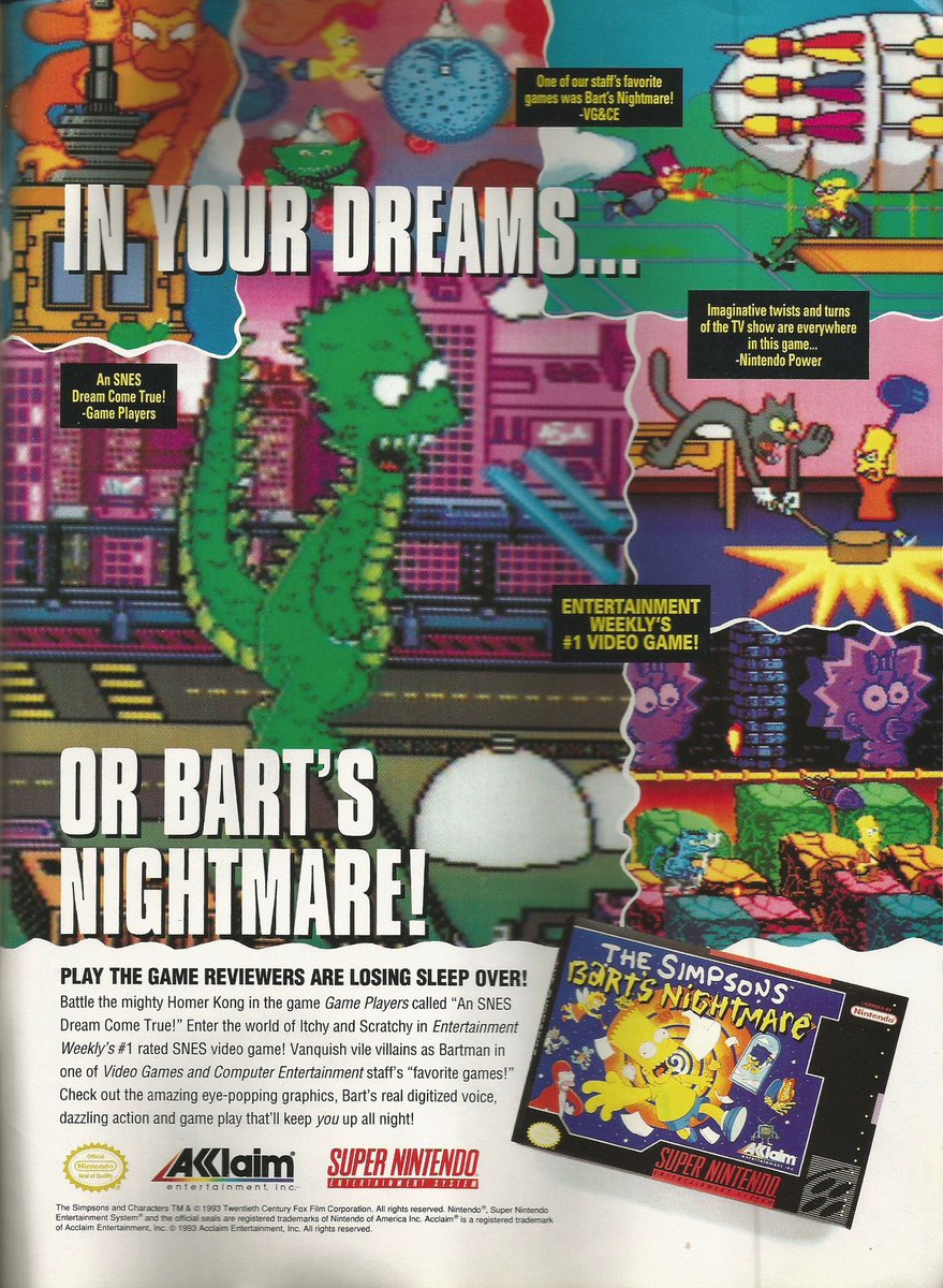 dailysimpsons's tweet photo. #OnThisDay #OTD October 12, 1992, "The Simpsons: Bart's Nightmare" was released in North America by Sculptured Software for the Super Nintendo Entertainment System. #TheSimpsons https://t.co/GwmX7SCYaE