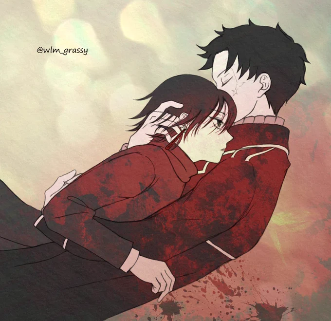 チヒ緋らくがき。いつか、血と炎に染まる終わりが来るのだとしても。Even if one day, we will have an end that will be stained with blood and fire.#BachiArt #Chiyuki 