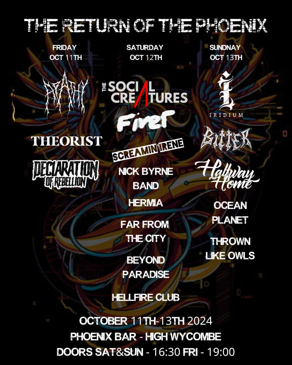hellfireband's tweet image. Leicester thanks for an awesome night last night! High Wycombe, you’re up next…The Return Of The Phoenix festival, we’re opening at 4:30 today so come on down nice and early to see us🙌👀
•
#livemusic #rockband #gigs #rocknroll #rockshow #rocknrollshow #festival #rockfestival