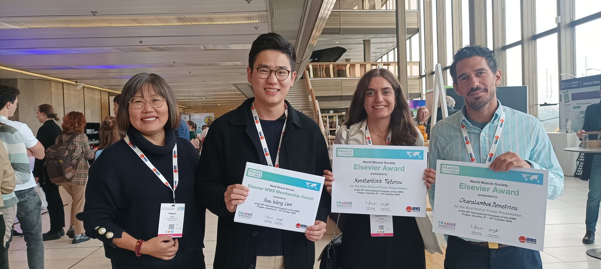 lab_zhou's tweet image. Huge congratulations to Pambos, Konstantina @konstantina_tet and Ivan, our young talents who have won the best presentation Prizes from the World Muscle Society International Congress in Prague! Very proud of you 👏🎉 @DNP_ICH @GGM_ICH
