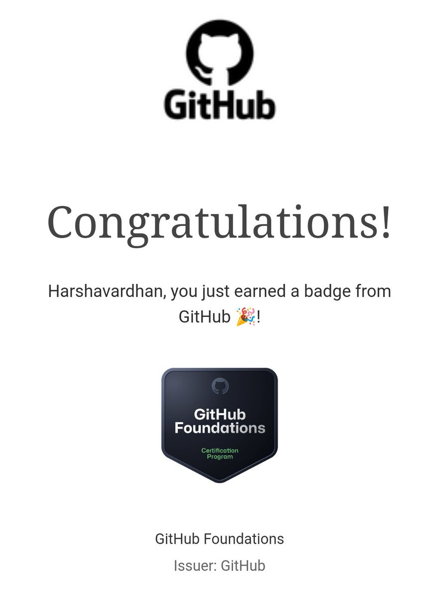 hvbajoria's tweet image. Cracked the @github Foundations certification! 🎉 .
Checkout my badge at: lnkd.in/gAJsrb5r
Thanks to @MetzinAround & @GitHubEducation team for this opportunity!
View the amazing resource by @MicrosoftLearn: lnkd.in/gWa3CZwj
#GitHubFoundations #Certified