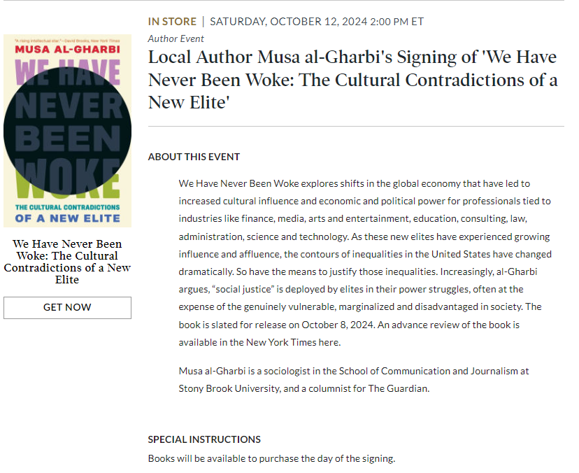 Musa_alGharbi's tweet image. #LongIsland friends, I'm doing an event at the @BNBuzz at the Smith Haven Mall in #StonyBrook/ #LakeGrove today at 2pm. I'll be talking about #WeHaveNeverBeenWoke and signing books! 

It's be great to see you. If you're in the neighborhood, stop by!