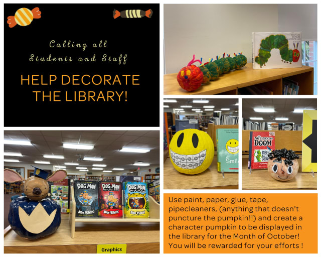 Looking for a fun project this weekend? Decorate a pumpkin in the theme of your favorite book or book characters! Pumpkins will be displayed in Yarnall Library through Halloween (please don't cut the pumpkins so they can last the season on display!).