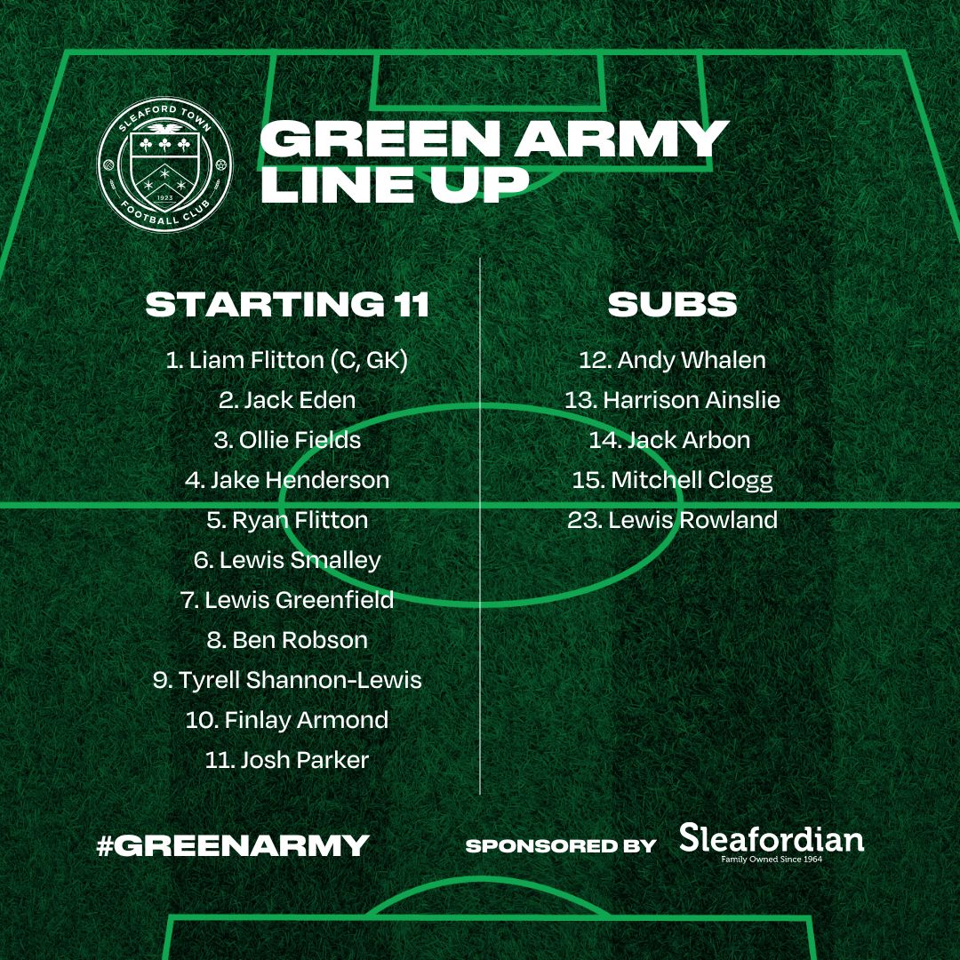 Here's your Greens for this afternoon's clash with <a href="/BelperUnited/">𝙱𝚎𝚕𝚙𝚎𝚛 𝚄𝚗𝚒𝚝𝚎𝚍 | 🟢⚫️</a>... ⤵️

3️⃣ changes...
✅️ Armond, Greenfield, Eden in...
◀️ Clogg on the bench...
🤕 Waumsley and Greenwood injured...