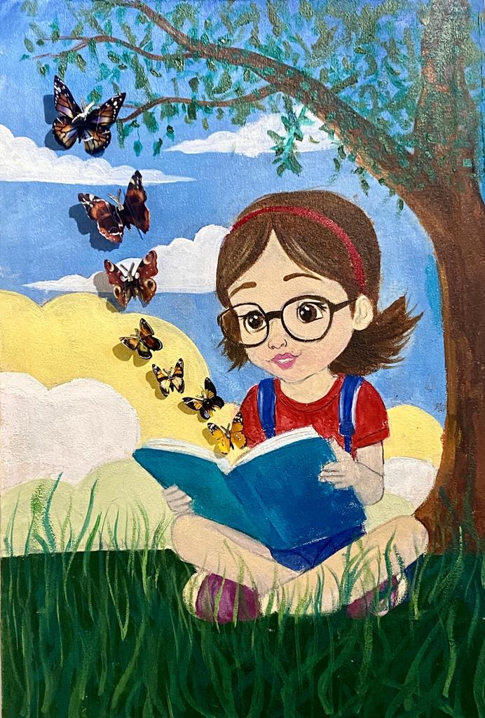 Today,my 9 year old little princess, Neewag Jan, made me incredibly proud! In just 4 short days, she completed her task with dedication and hard work. Her painting theme,Let Your Imagination Run Wild, was brought to life with vibrant colors and creativity. My little Artist Neewag