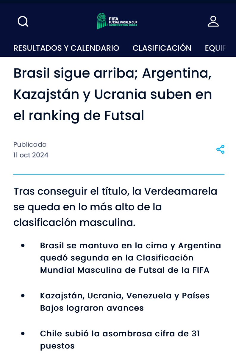 Orgulloso del trabajo realizado 
🇨🇱 Futsal 
🫂🙌
#rankingfifa #Conmebol #futsal